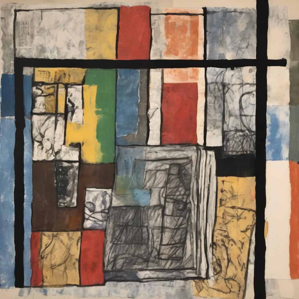 Ζωγραφικό έργο με αφηρημένο στυλ και έντονα χρώματα, εκφράζοντας το χώρο ως διάλογο και διαδραστική διάσταση.